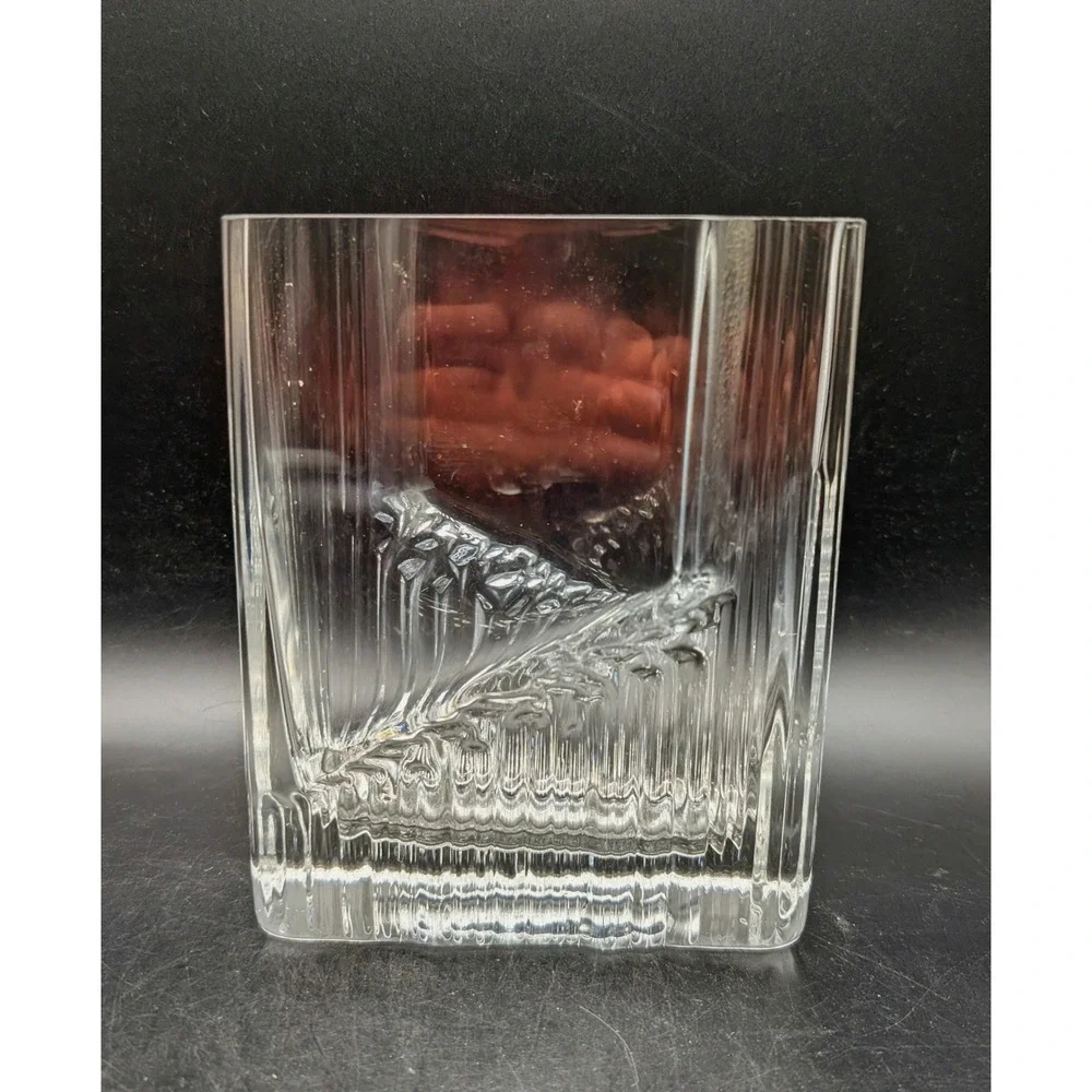 Vintage Brutalist Iittala Sointu Ice Glass Vase Heavy Rectangular Art Glass MCM